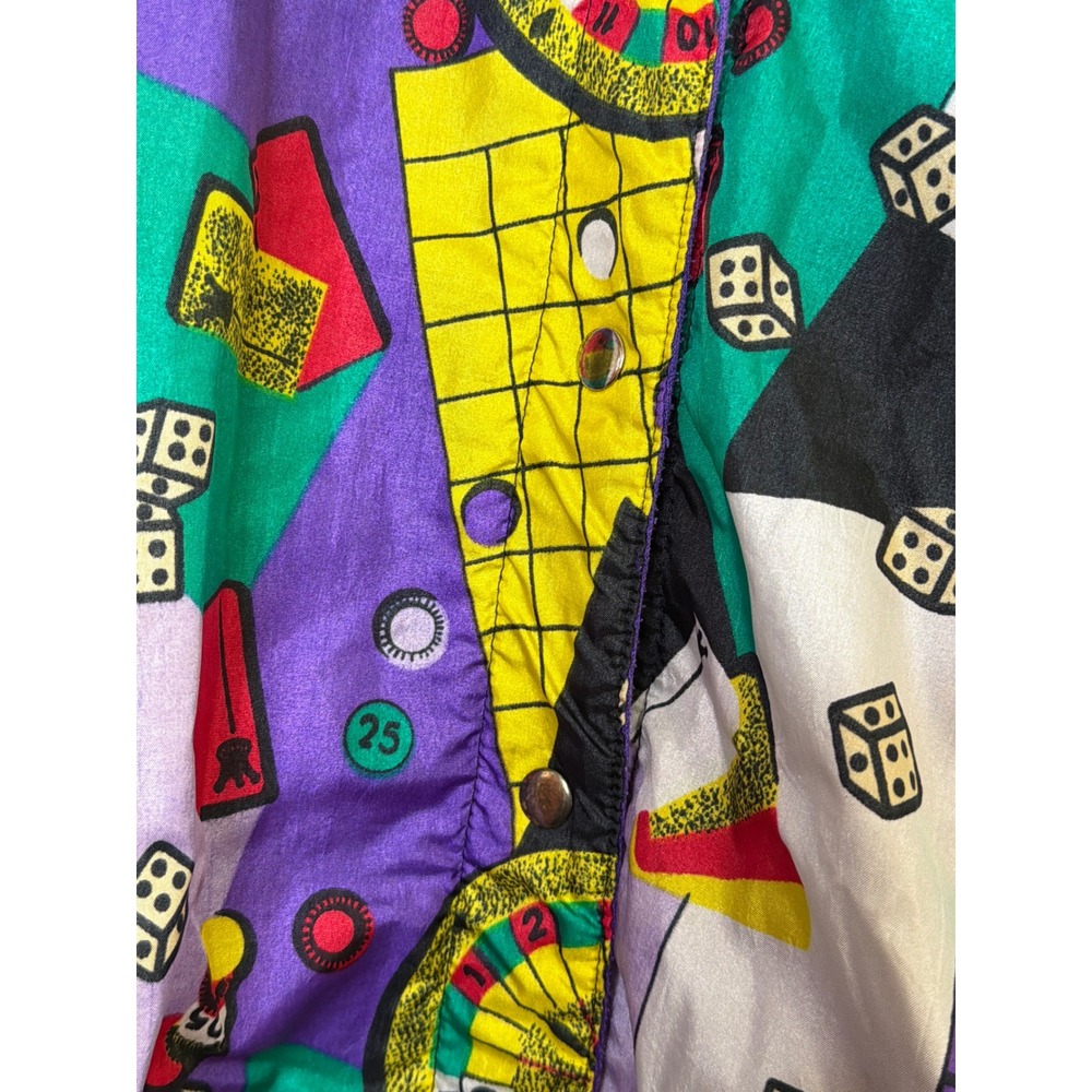 VTG 90s‎ Be in the Current Seen Reversible Casino Print Jacket OSFM Purpke - Picture 3 of 5